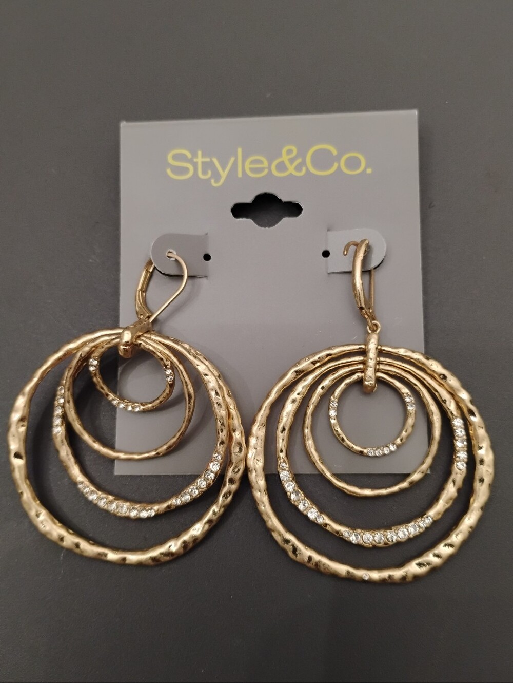 Pave Multirow Circle Drop Goldtone Earrings by Style & Co NEW
